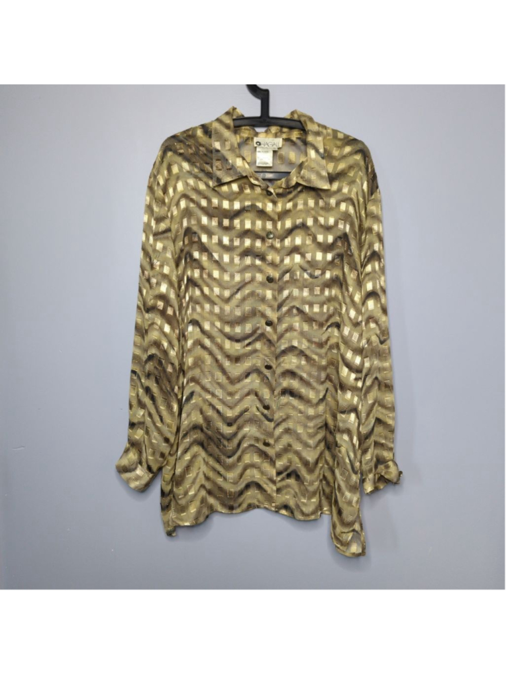 Vintage Chagall Art to Wear Gold Metallic Sheer Blouse Sz 20 90s Whimsigoth